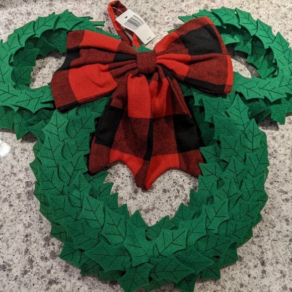 Disney Parks Yuletide Farmhouse Mickey Icon Plush Holiday Wreath - Picture 1 of 4